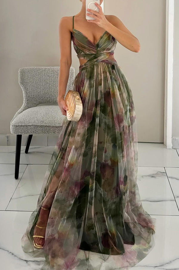 Mylène | Women's Tulle Watercolor Boho Floral Summer Dress