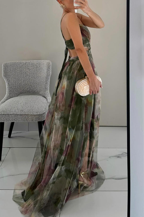 Mylène | Women's Tulle Watercolor Boho Floral Summer Dress