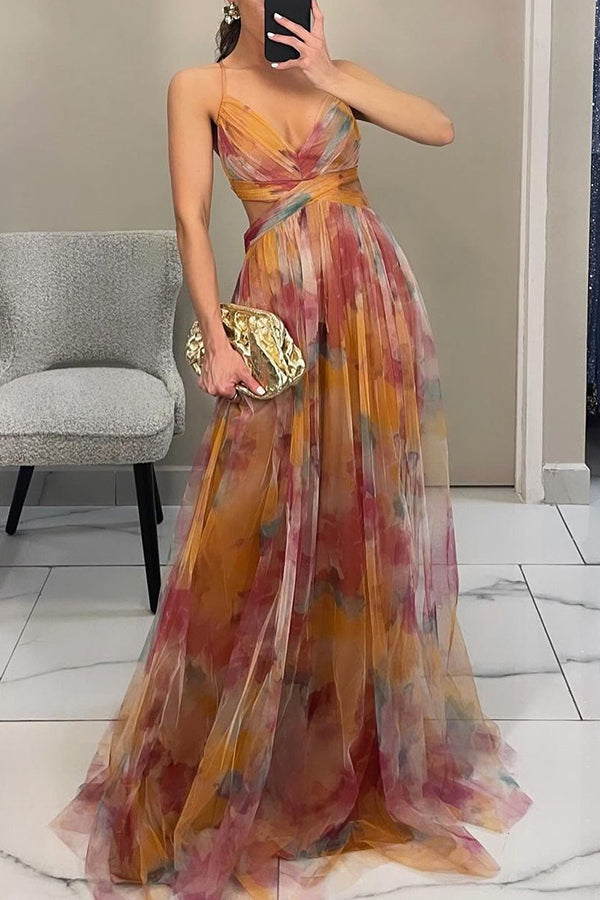 Mylène | Women's Tulle Watercolor Boho Floral Summer Dress