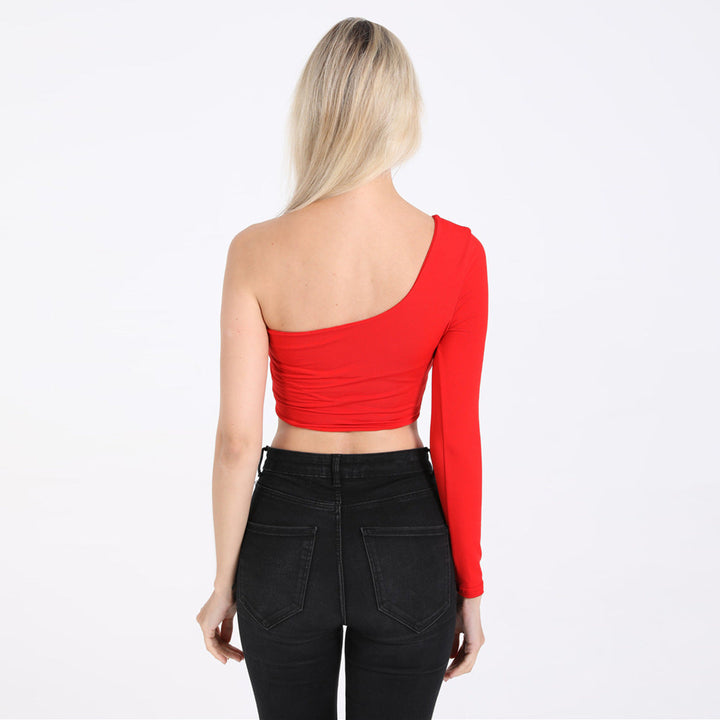 Skye | One Shoulder Crop Top – Women's Fitted Long Sleeve Going Out Top
