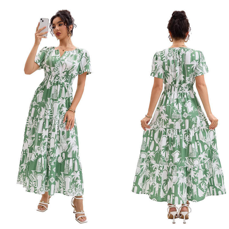Amaleia | Architectural Print Smocked Waist Boho Dress