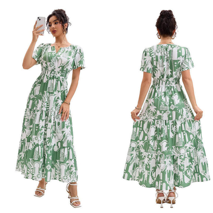 Amaleia | Architectural Print Smocked Waist Boho Dress