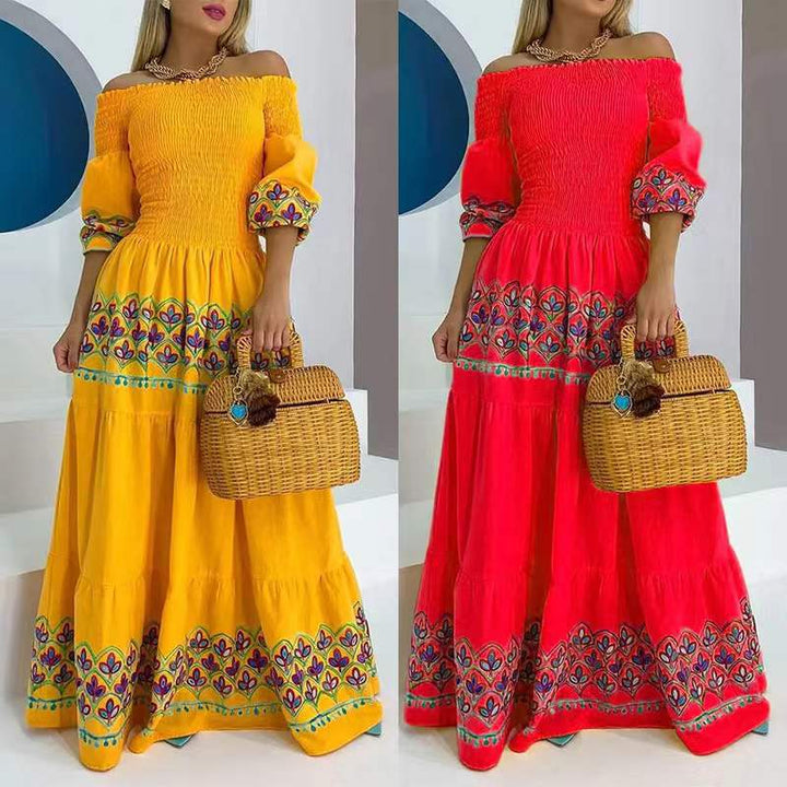 Marisol | Off-Shoulder Smocked Embroidered Boho Dress