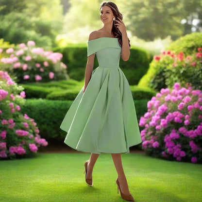 Georgiana | Classic Off The Shoulder Dress A-Line Midi