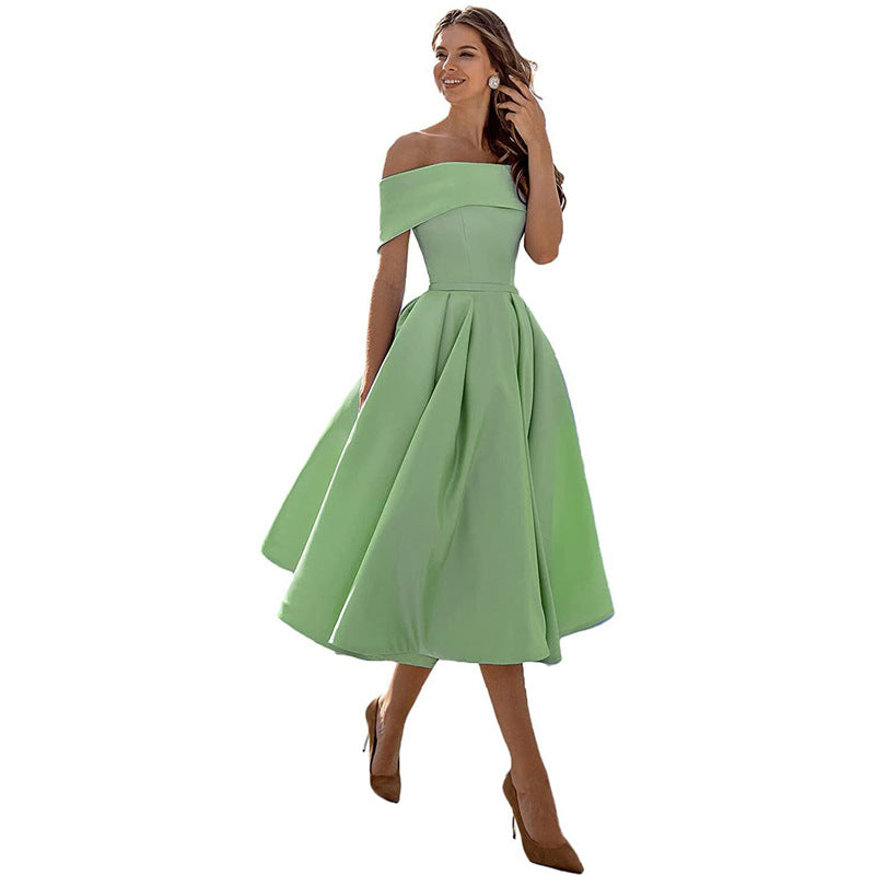 Cosette | Folded Off The Shoulder Dress A-Line Midi