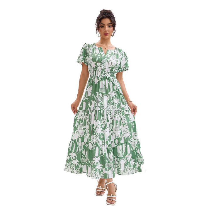 Amaleia | Architectural Print Smocked Waist Boho Dress