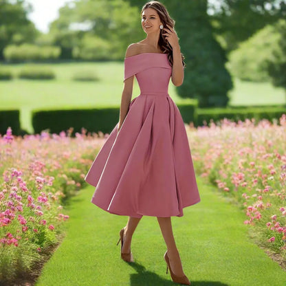 Georgiana | Classic Off The Shoulder Dress A-Line Midi