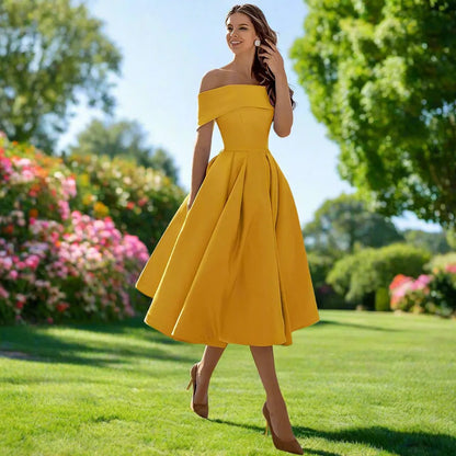 Georgiana | Classic Off The Shoulder Dress A-Line Midi