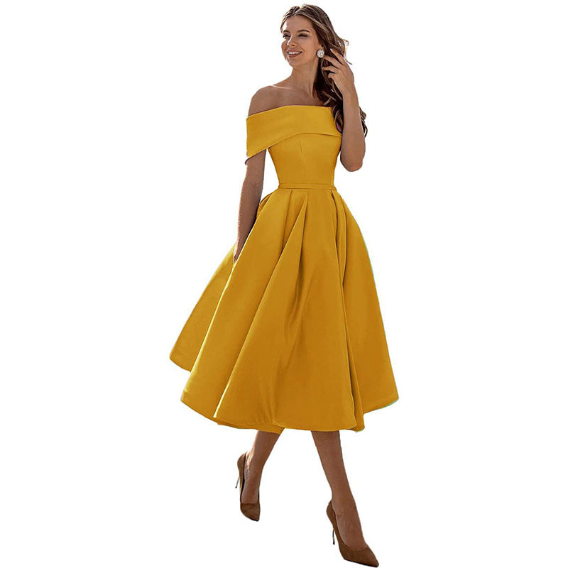 Cosette | Folded Off The Shoulder Dress A-Line Midi