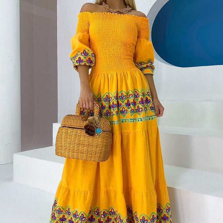 Marisol | Off-Shoulder Smocked Embroidered Boho Dress