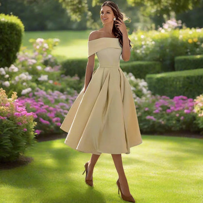 Georgiana | Classic Off The Shoulder Dress A-Line Midi