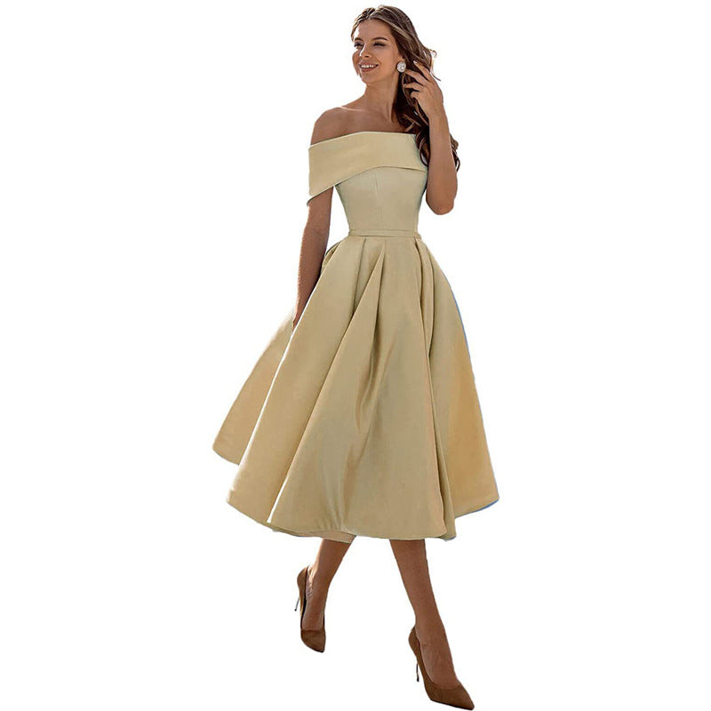 Cosette | Folded Off The Shoulder Dress A-Line Midi