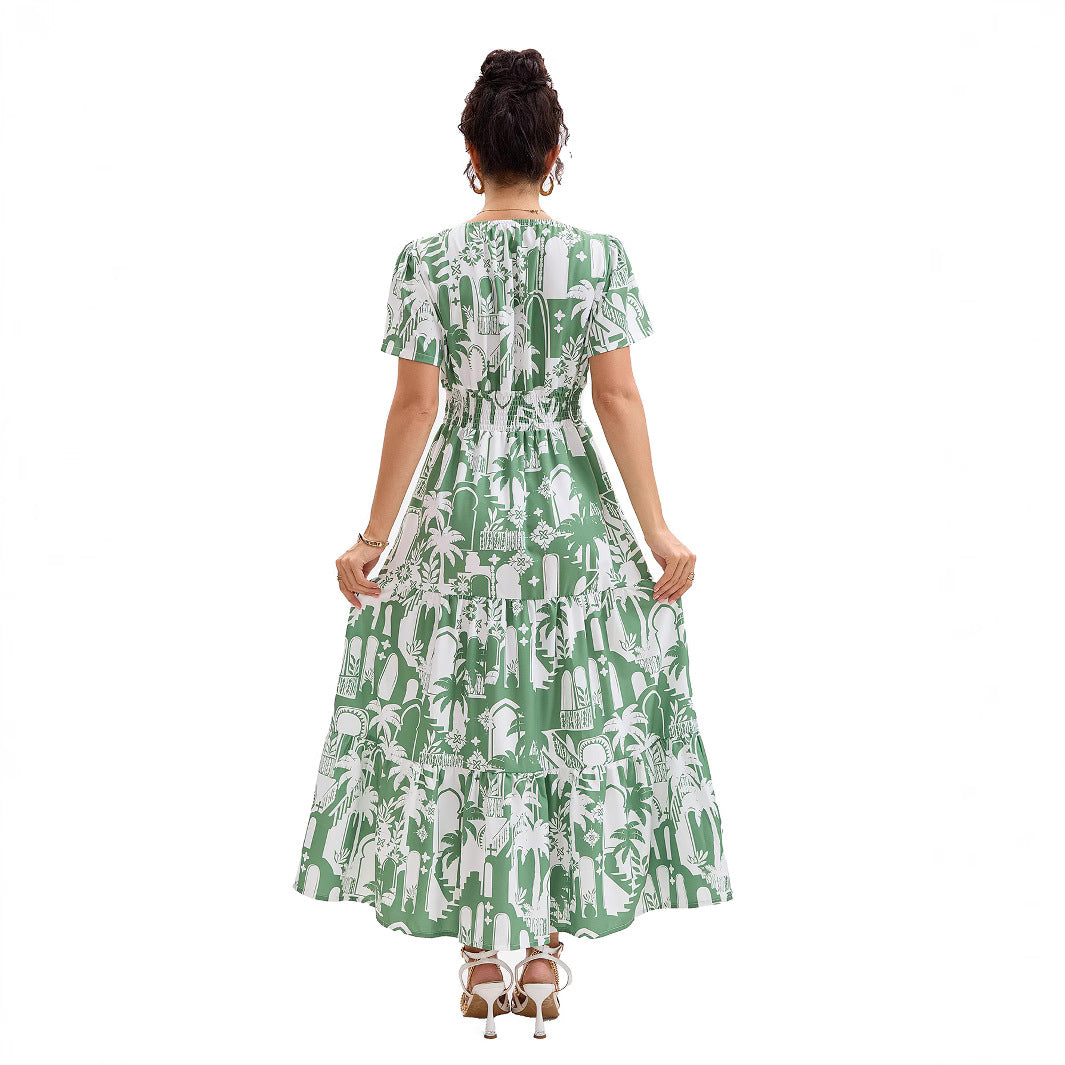 Amaleia | Architectural Print Smocked Waist Boho Dress