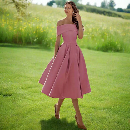 Georgiana | Classic Off The Shoulder Dress A-Line Midi