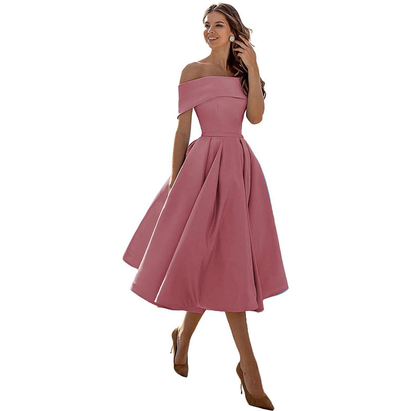 Cosette | Folded Off The Shoulder Dress A-Line Midi