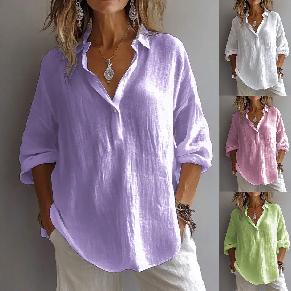 Palais | Relaxed Collar Linen Longline Tunic Blouse