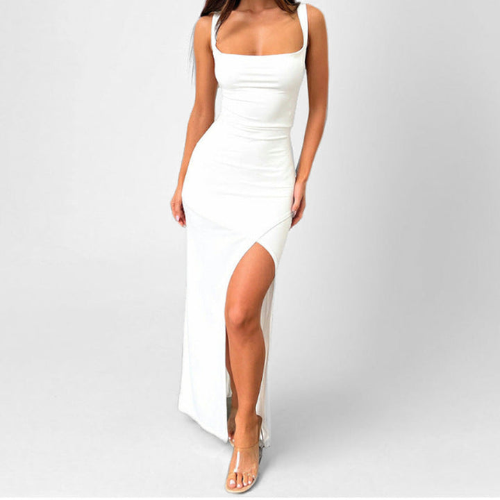 Zola | Square Neck Ruched Side Split Bodycon Maxi Formal Dress