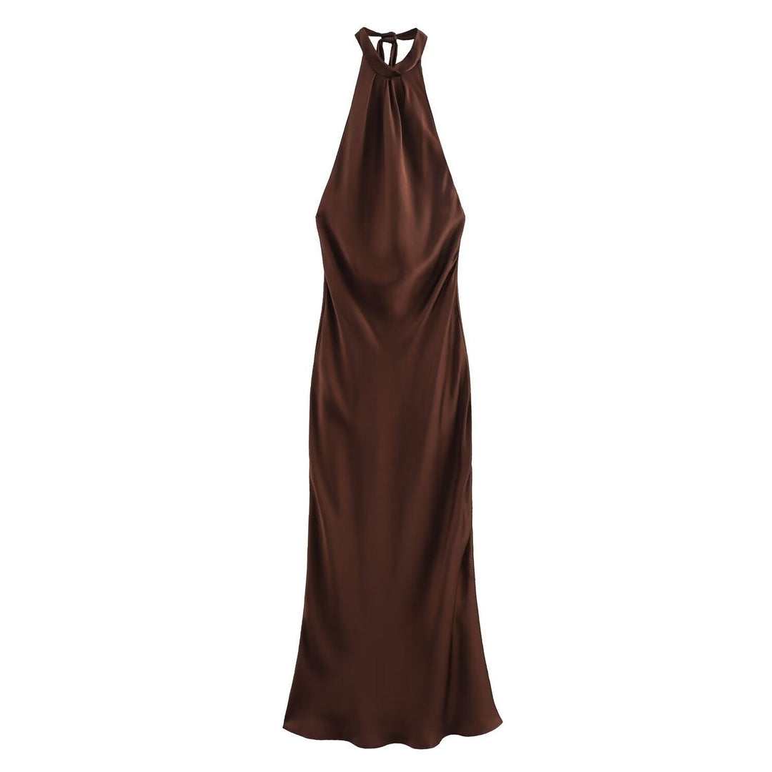 Sirocco | Tie Back Bias Cut Satin Halter Neck Maxi Dress