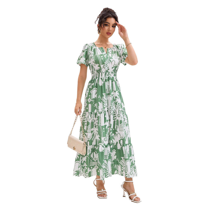 Amaleia | Architectural Print Smocked Waist Boho Dress