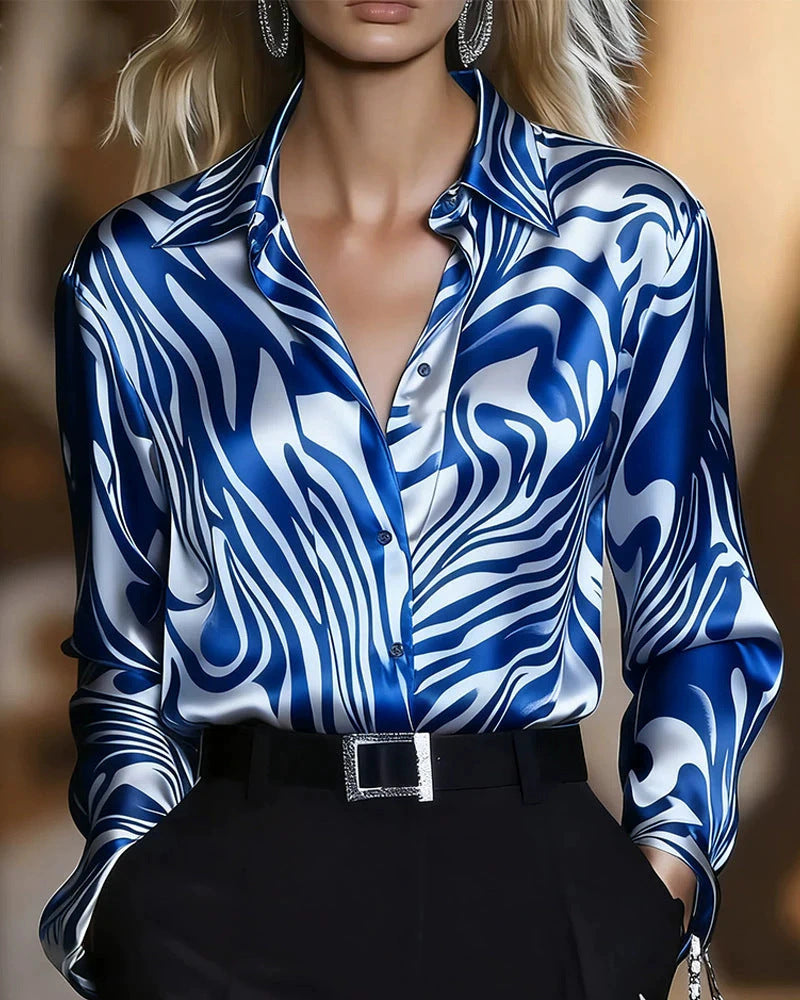 Zara | Zebra Print Silk Blouse – Women's Elegant Long Sleeve Satin Shirt