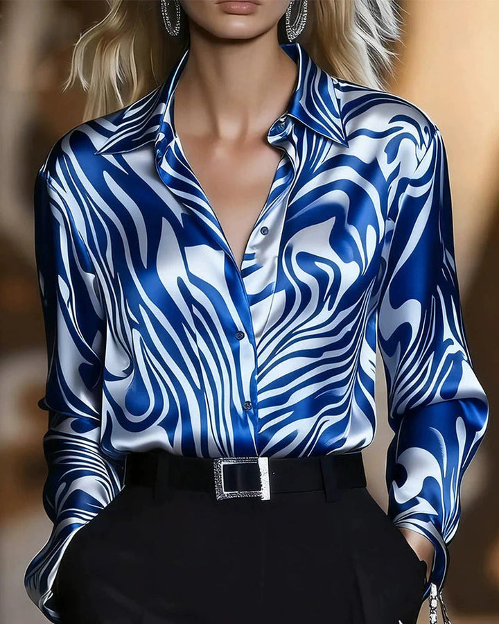 Zara | Zebra Print Silk Blouse – Women's Elegant Long Sleeve Satin Shirt