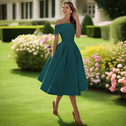 Georgiana | Classic Off The Shoulder Dress A-Line Midi