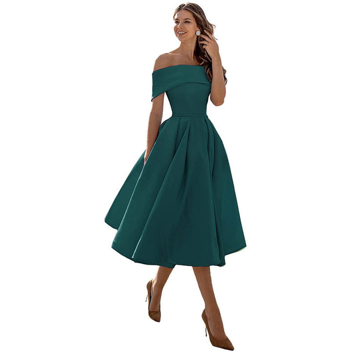 Cosette | Folded Off The Shoulder Dress A-Line Midi