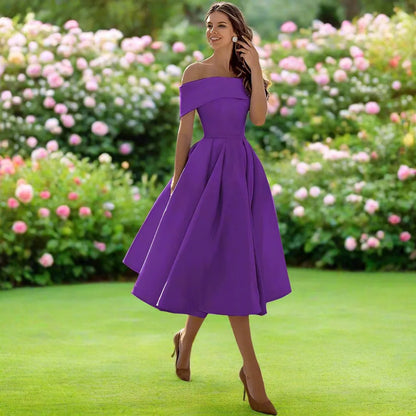 Georgiana | Classic Off The Shoulder Dress A-Line Midi