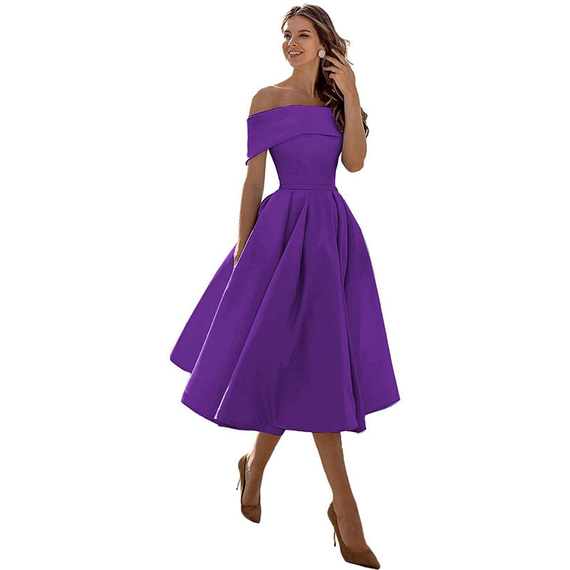 Cosette | Folded Off The Shoulder Dress A-Line Midi