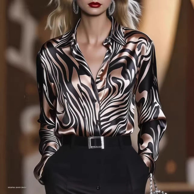 Zara | Zebra Print Silk Blouse – Women's Elegant Long Sleeve Satin Shirt