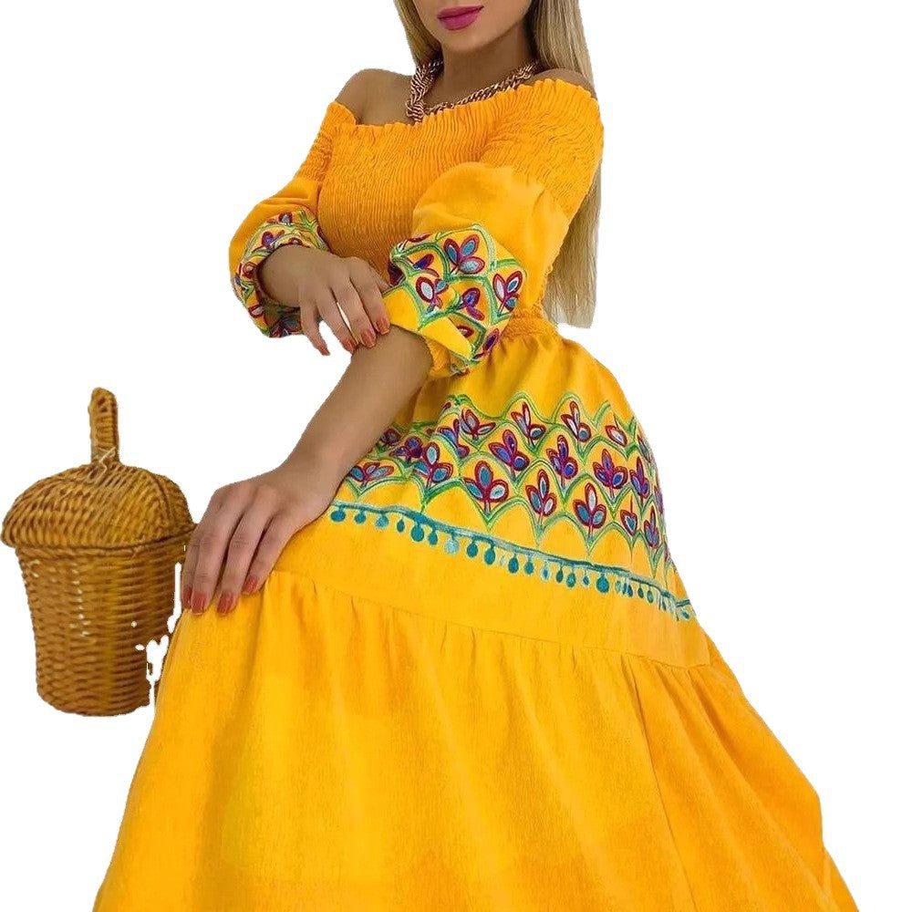 Marisol | Off-Shoulder Smocked Embroidered Boho Dress