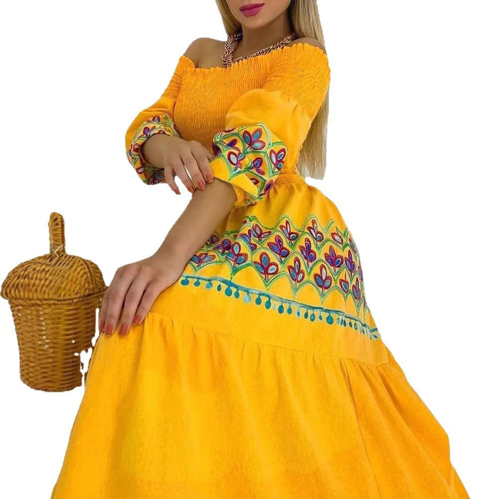 Marisol | Off-Shoulder Smocked Embroidered Boho Dress