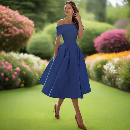 Georgiana | Classic Off The Shoulder Dress A-Line Midi