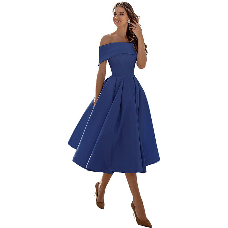 Cosette | Folded Off The Shoulder Dress A-Line Midi