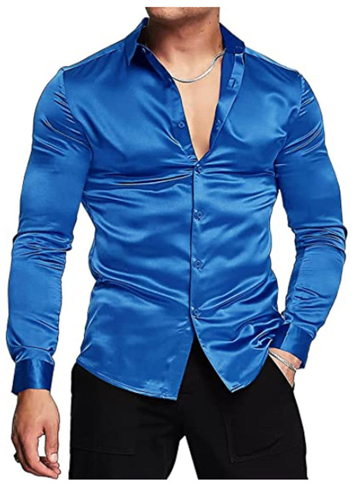Rafael | Slim Fit Satin Dress Shirt – Men's Formal Long Sleeve Shirt