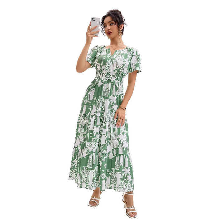 Amaleia | Architectural Print Smocked Waist Boho Dress