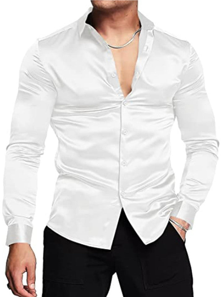 Rafael | Slim Fit Satin Dress Shirt – Men's Formal Long Sleeve Shirt