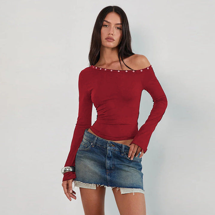 Rebel | Grommet Off Shoulder Crop Top – Women's Long Sleeve Going Out Top