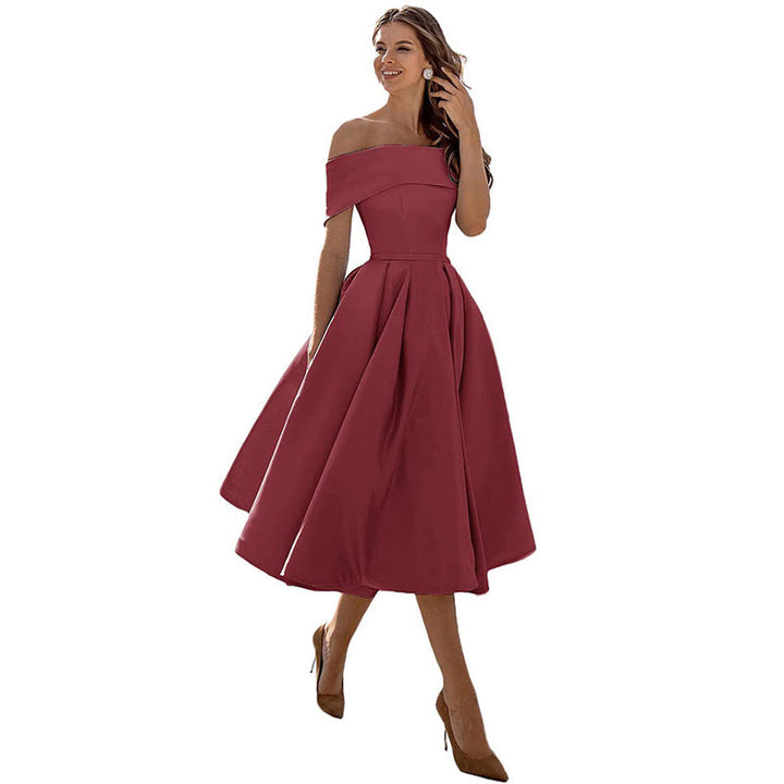Cosette | Folded Off The Shoulder Dress A-Line Midi