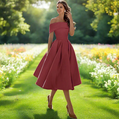 Georgiana | Classic Off The Shoulder Dress A-Line Midi