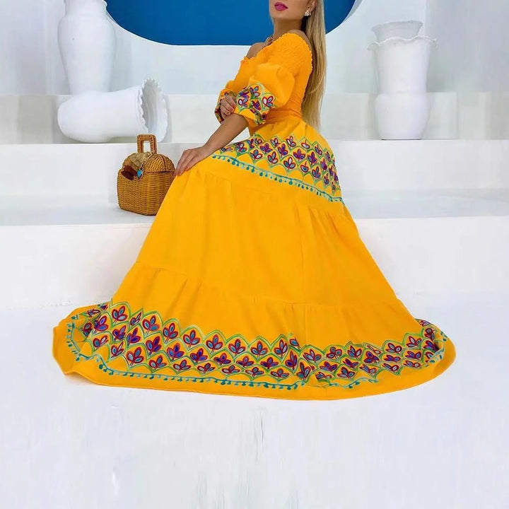 Marisol | Off-Shoulder Smocked Embroidered Boho Dress