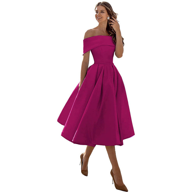 Cosette | Folded Off The Shoulder Dress A-Line Midi