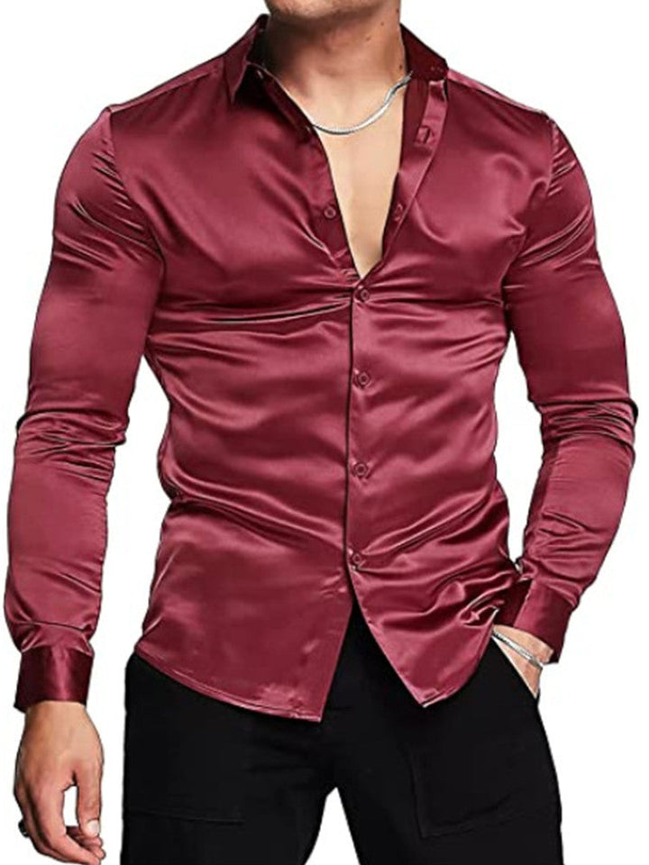 Rafael | Slim Fit Satin Dress Shirt – Men's Formal Long Sleeve Shirt