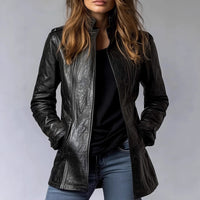 Sloane | Tailored Stand-Collar Leather Jacket with Epaulette Detail