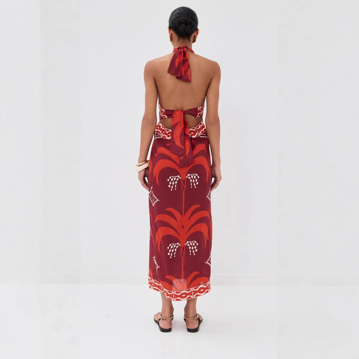 Solange | Tropical Print Halter Wrap Cutout Boho Dress