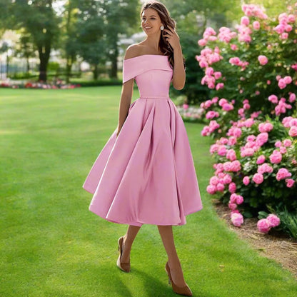 Georgiana | Classic Off The Shoulder Dress A-Line Midi