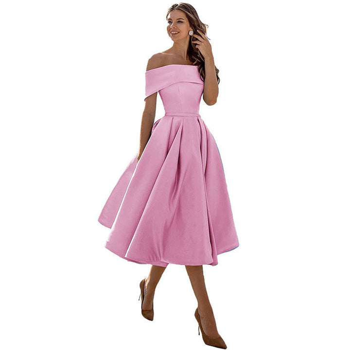 Cosette | Folded Off The Shoulder Dress A-Line Midi