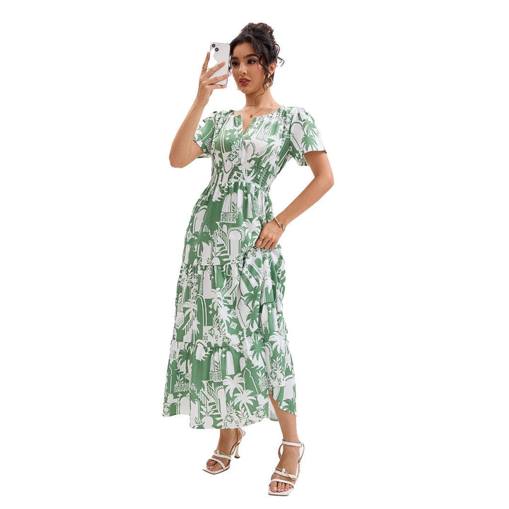 Amaleia | Architectural Print Smocked Waist Boho Dress