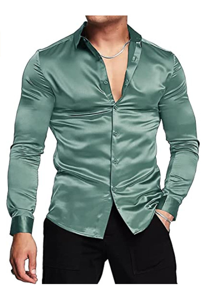Rafael | Slim Fit Satin Dress Shirt – Men's Formal Long Sleeve Shirt