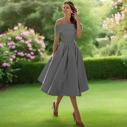 Georgiana | Classic Off The Shoulder Dress A-Line Midi